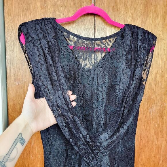 Vintage 80s Black Lace Wiggle Dress - Picture 5 of 7